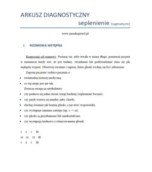 Arkusz diagnostyczny - seplenienie