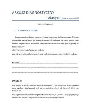 Arkusz diagnostyczny - rotacyzm